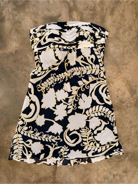 Ann Taylor Dresses & Skirts - Ann Taylor 100% Silk Strapless Floral Dress Black Ivory Size 6